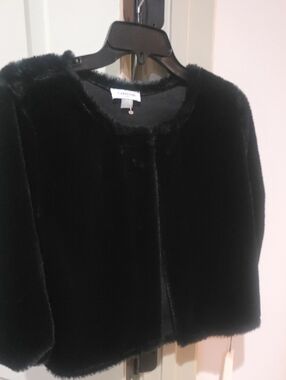 Calvin Klein Black Faux Fur Cropped Coat